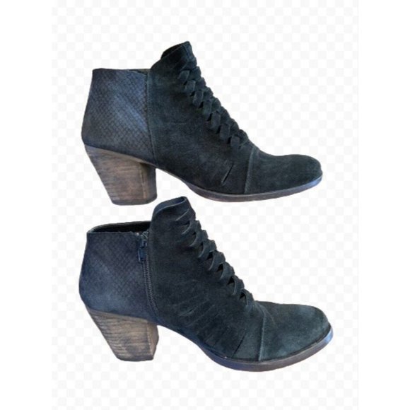 Free People Loveland Ankle Bootie Black Suede Braided Front Women's 37 7.5 7 - Picture 7 of 10